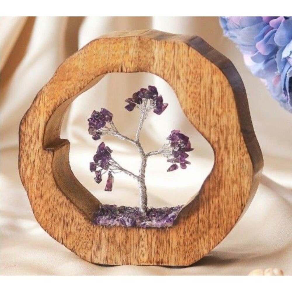 Amethyst Crystal Tree In Wooden Ring Ritualistic Spiritual Healing Meditation